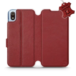 Etui ze skóry naturalnej do Xiaomi Redmi 7A - wzór Dark Red Leather