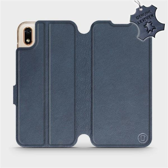 Etui ze skóry naturalnej do Huawei Y5 2019 - wzór Blue Leather