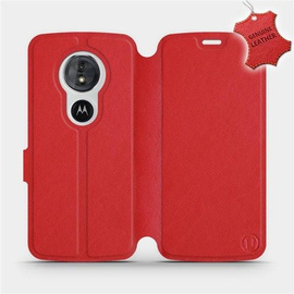 Etui ze skóry naturalnej do Motorola Moto E5 - wzór Red Leather