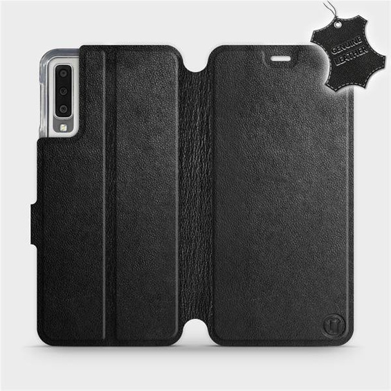 Etui ze skóry naturalnej do Samsung Galaxy A7 2018 - wzór Black Leather