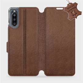 Etui ze skóry naturalnej do Sony Xperia 10 IV - wzór Brown Leather