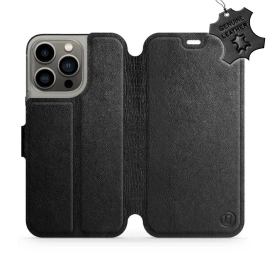 Etui ze skóry naturalnej do Apple iPhone 13 Pro - wzór Black Leather