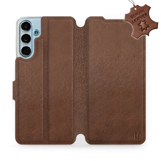 Etui ze skóry naturalnej do Samsung Galaxy M55 5G - wzór Brown Leather