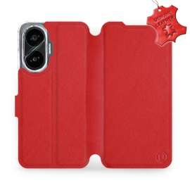 Etui ze skóry naturalnej do Xiaomi POCO F7 - wzór Red Leather