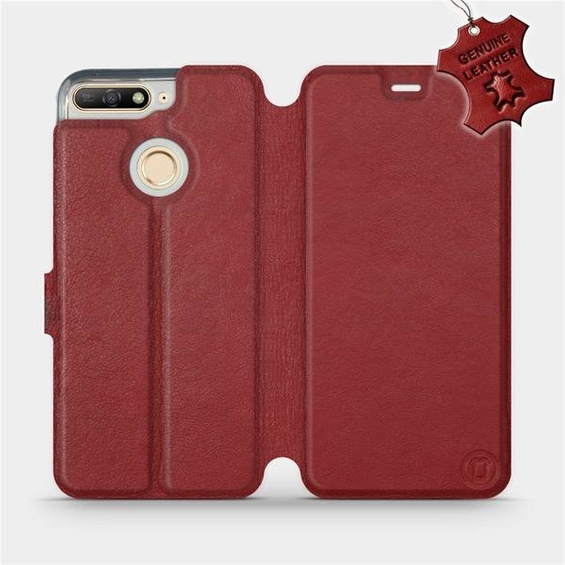 Etui ze skóry naturalnej do Huawei Y6 Prime 2018 - wzór Dark Red Leather