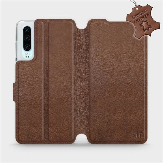 Etui ze skóry naturalnej do Huawei P30 - wzór Brown Leather