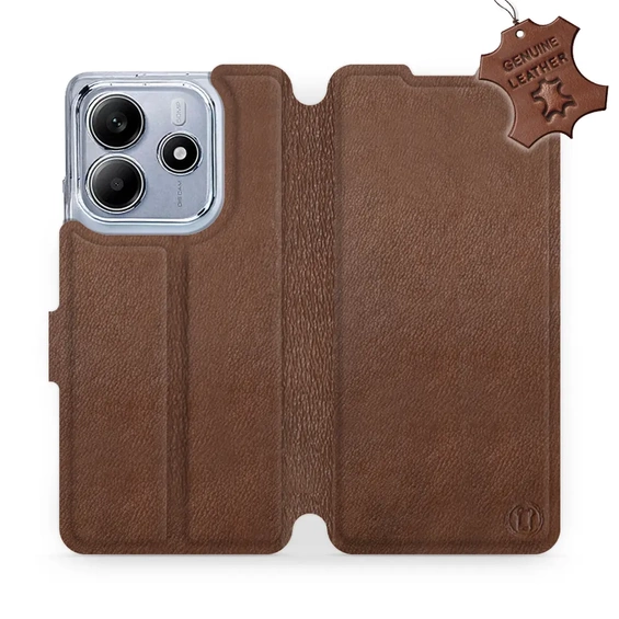 Etui ze skóry naturalnej do Xiaomi Redmi Note 14 5G - wzór Brown Leather