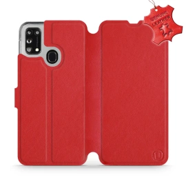 Etui ze skóry naturalnej do Samsung Galaxy M21 - wzór Red Leather