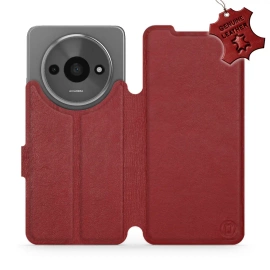 Etui ze skóry naturalnej do Xiaomi Redmi A3 - wzór Dark Red Leather