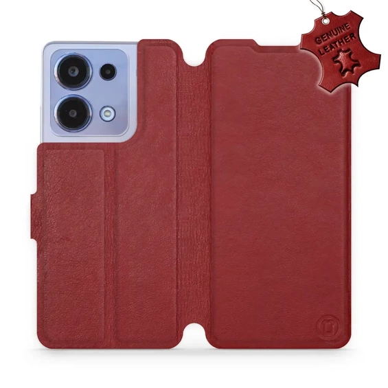 Etui ze skóry naturalnej do Xiaomi Redmi Note 13 4G - wzór Dark Red Leather