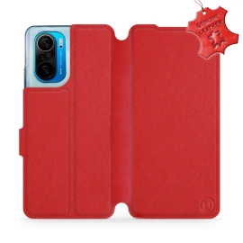 Etui ze skóry naturalnej do Xiaomi POCO F3 - wzór Red Leather