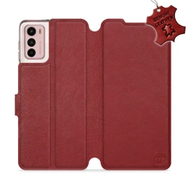 Etui ze skóry naturalnej do Motorola Moto G42 - wzór Dark Red Leather