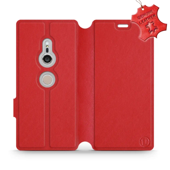 Etui ze skóry naturalnej do Sony Xperia XZ2 - wzór Red Leather