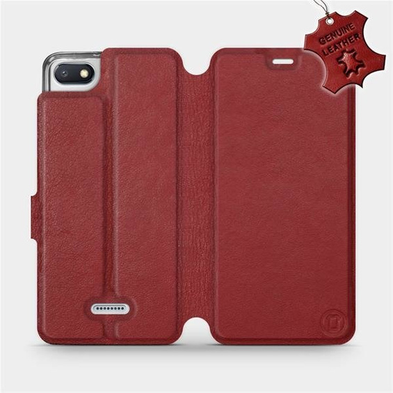 Etui ze skóry naturalnej do Xiaomi Redmi 6A - wzór Dark Red Leather