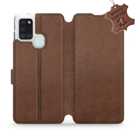 Etui ze skóry naturalnej do Samsung Galaxy A21S - wzór Brown Leather
