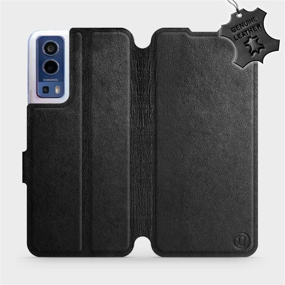 Etui ze skóry naturalnej do Vivo Y52 5G - wzór Black Leather