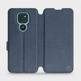 Etui ze skóry naturalnej do Motorola Moto G9 Play - wzór Blue Leather