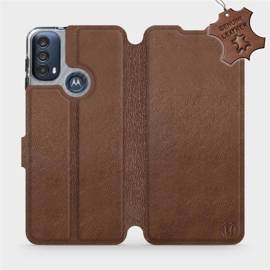 Etui ze skóry naturalnej do Motorola Moto E40 - wzór Brown Leather