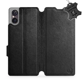 Etui ze skóry naturalnej do Sony Xperia 5 V - wzór Black Leather