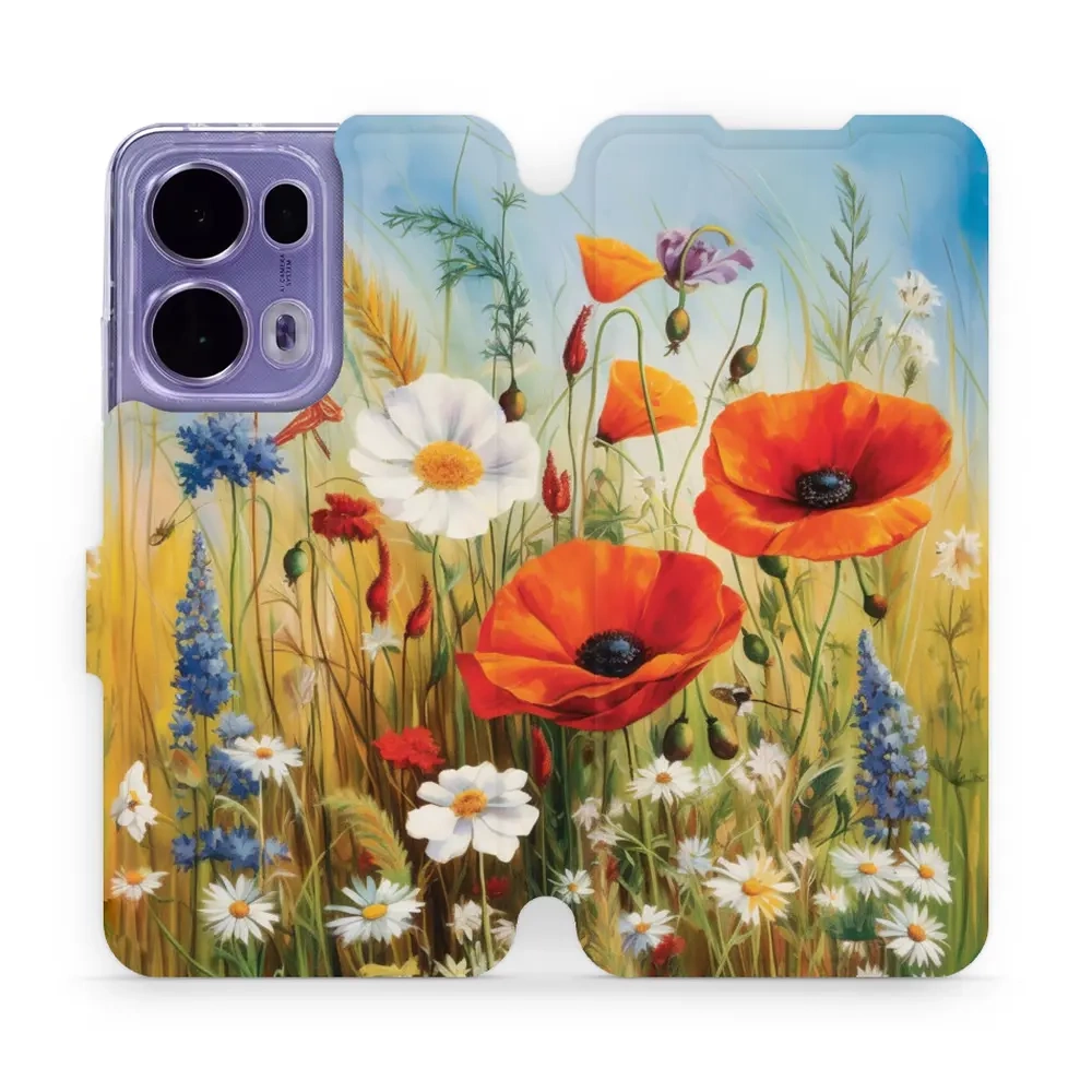 Mobiwear Book, Displayschutz, magnetischer Verschluss, Silikoneinlage, Schutz, Wiesenblumen