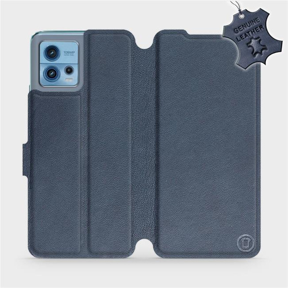 Etui ze skóry naturalnej do Motorola Moto G72 - wzór Blue Leather