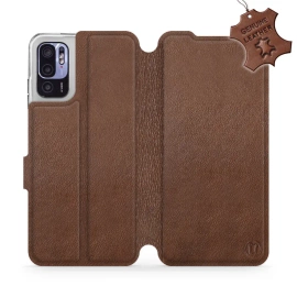 Etui ze skóry naturalnej do Xiaomi Redmi Note 10 5G - wzór Brown Leather