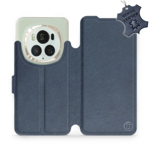 Etui ze skóry naturalnej do Huawei Honor Magic6 Pro - wzór Blue Leather