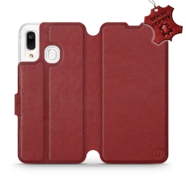 Etui ze skóry naturalnej do Samsung Galaxy A40 - wzór Dark Red Leather