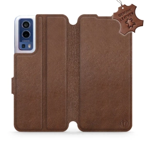 Etui ze skóry naturalnej do Vivo Y72 5G - wzór Brown Leather
