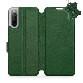 Etui ze skóry naturalnej do Sony Xperia 10 III - wzór Green Leather