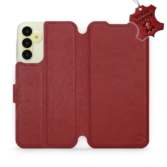 Etui ze skóry naturalnej do Samsung Galaxy A15 5G - wzór Dark Red Leather