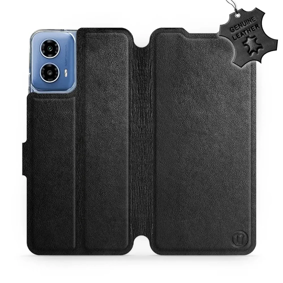 Etui ze skóry naturalnej do Motorola Moto G34 5G - wzór Black Leather