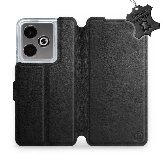 Etui ze skóry naturalnej do Realme GT 7 - wzór Black Leather