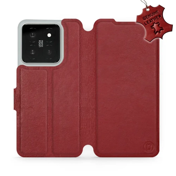 Etui ze skóry naturalnej do Xiaomi 14 - wzór Dark Red Leather