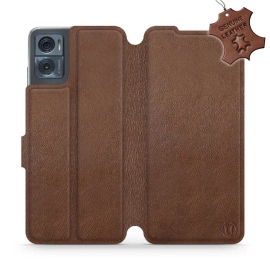Etui ze skóry naturalnej do Motorola Moto E22i - wzór Brown Leather