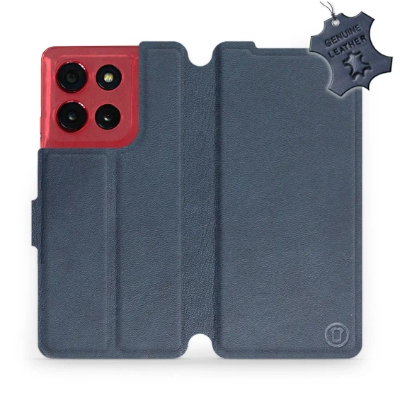 Etui ze skóry naturalnej do Motorola Moto G86 Power 5G - wzór Blue Leather