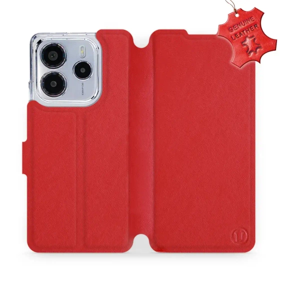 Etui ze skóry naturalnej do Xiaomi Redmi Note 14 4G - wzór Red Leather