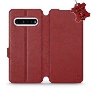Etui ze skóry naturalnej do LG V60 ThinQ 5G - wzór Dark Red Leather
