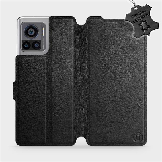 Etui ze skóry naturalnej do Motorola Edge 30 Ultra - wzór Black Leather