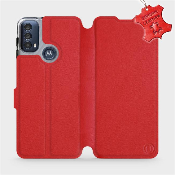 Etui ze skóry naturalnej do Motorola Moto E30 - wzór Red Leather