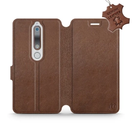 Etui ze skóry naturalnej do Nokia 6.1 - wzór Brown Leather