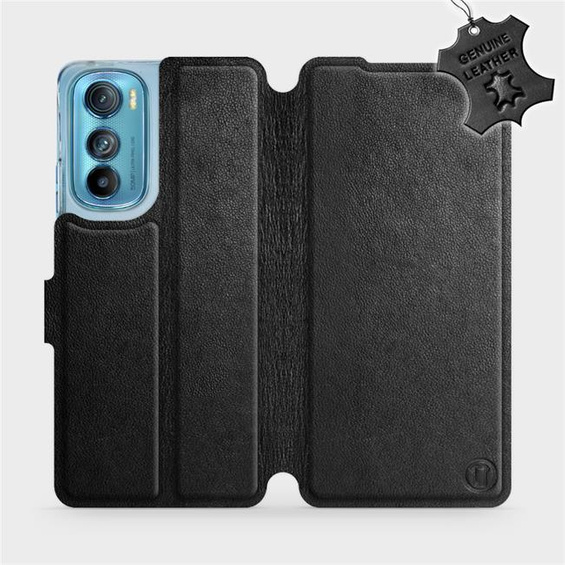 Etui ze skóry naturalnej do Motorola Edge 30 5G - wzór Black Leather
