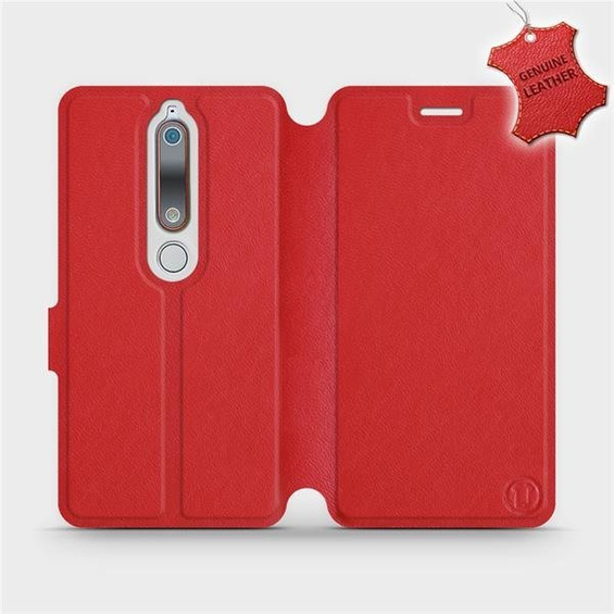 Etui ze skóry naturalnej do Nokia 6.1 - wzór Red Leather