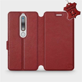 Etui ze skóry naturalnej do Nokia 6.1 - wzór Dark Red Leather