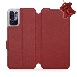 Etui ze skóry naturalnej do Xiaomi Redmi Note 10 5G - wzór Dark Red Leather