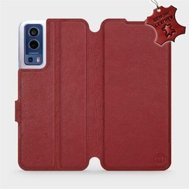 Etui ze skóry naturalnej do Vivo Y72 5G - wzór Dark Red Leather