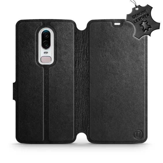 Etui ze skóry naturalnej do OnePlus 6 A6000 - wzór Black Leather