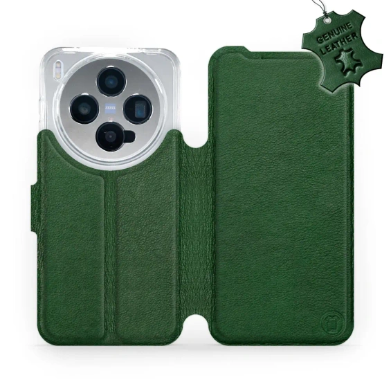Etui ze skóry naturalnej do Vivo X300 - wzór Green Leather