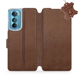 Etui ze skóry naturalnej do Motorola Edge 30 5G - wzór Brown Leather