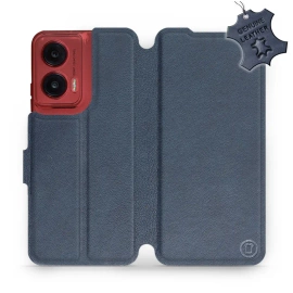 Etui ze skóry naturalnej do Motorola Moto G35 5G - wzór Blue Leather